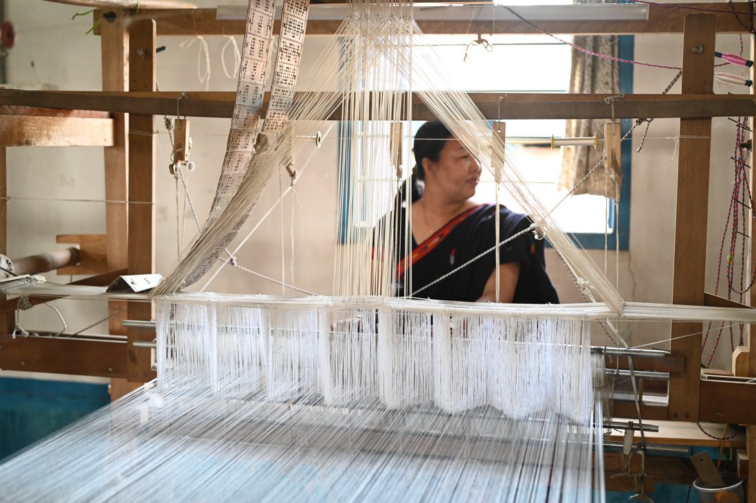 Children learning at the Parijat weaving centre
